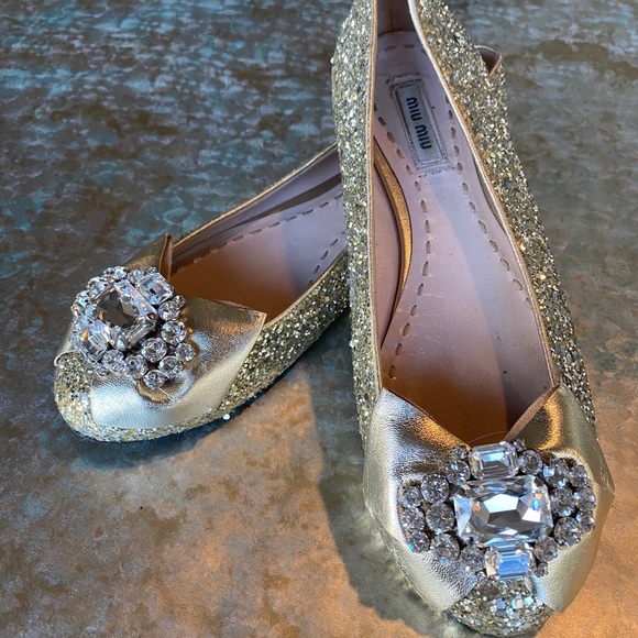 Miu Miu gold sparkle ballerinas size 37.5 - Picture 5 of 6